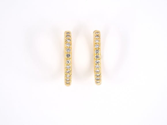 54077 - SOLD - A Clunn Gold Diamond Hinged Hoop Earrings