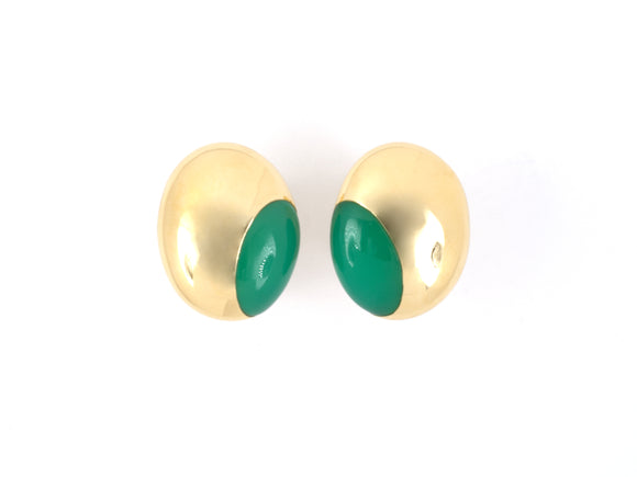 54092 - Carvin French Gold Oval Chrysoprase Button Style Earrings
