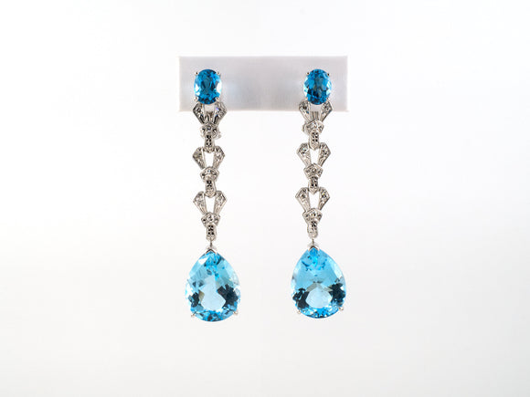 54100 - SOLD - Platinum Diamond Blue Topaz Flexible Dangle Drop Earrings