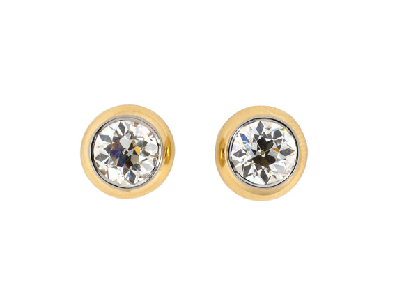 54104 - Circa 1950s Platinum Gold GIA Diamond Domed Stud Earrings