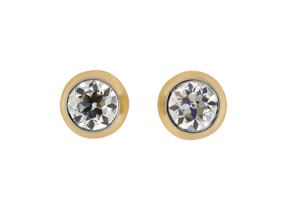54110 - SOLD - Circa 1950s Platinum Gold GIA Diamond Domed Stud Earrings