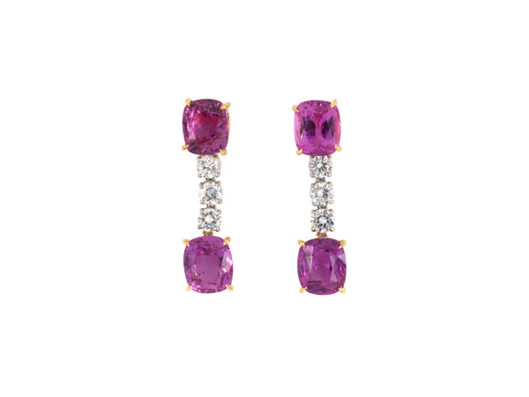 54119 - Platinum Gold Diamond Pink Sapphire Dangle Drop Earrings