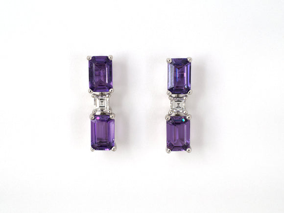 54124 - Platinum AGL Purple Sapphire Diamond Drop Earrings