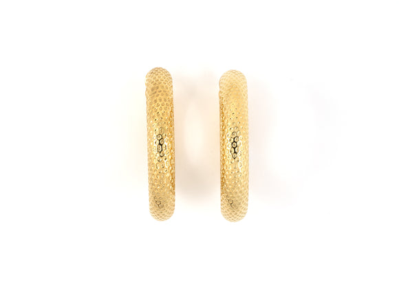 54130 - SOLD - Gold Hollow Dimpled Finish Hoop Earrings