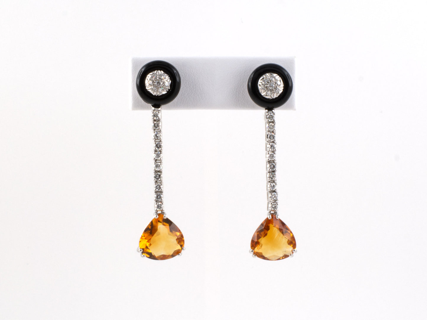 54146 - Gold Diamond Black Onyx Rondel Citrine Drop Earrings