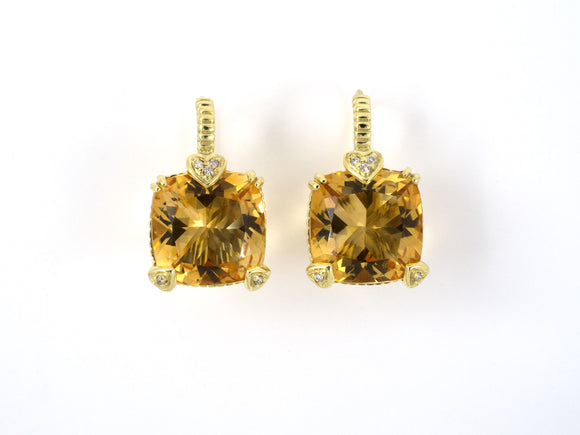 54156 - SOLD - Judith Ripka Gold Diamond Citrine Drop Earrings