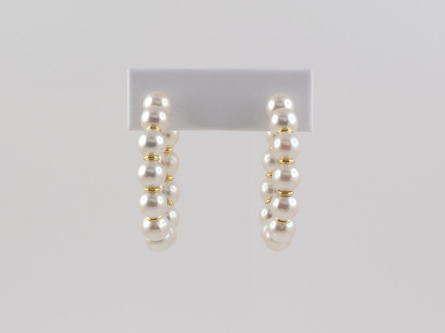 54159 - SOLD - Italy Gold Pearl Alternating Rondel Hoop Earrings