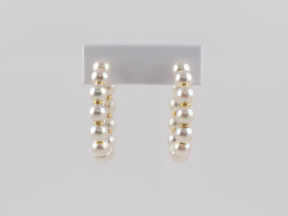 54159 - Italy Gold Pearl Alternating Rondel Hoop Earrings