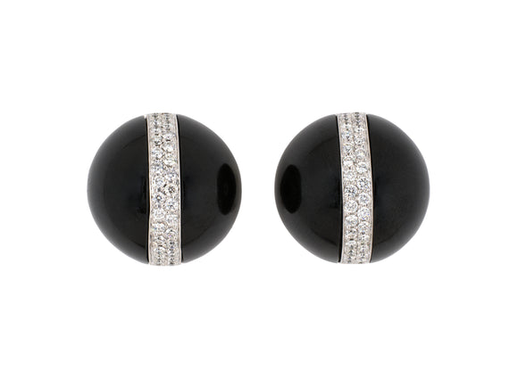 54177 - Circa 2000S Verdura Gold Diamond Black Jade Striped Domed Earrings