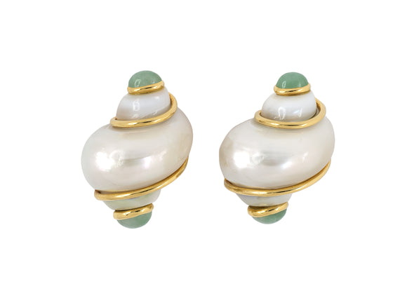 54188 - Seaman Schepps Turbo Shell Gold Shell Jadeite Earrings