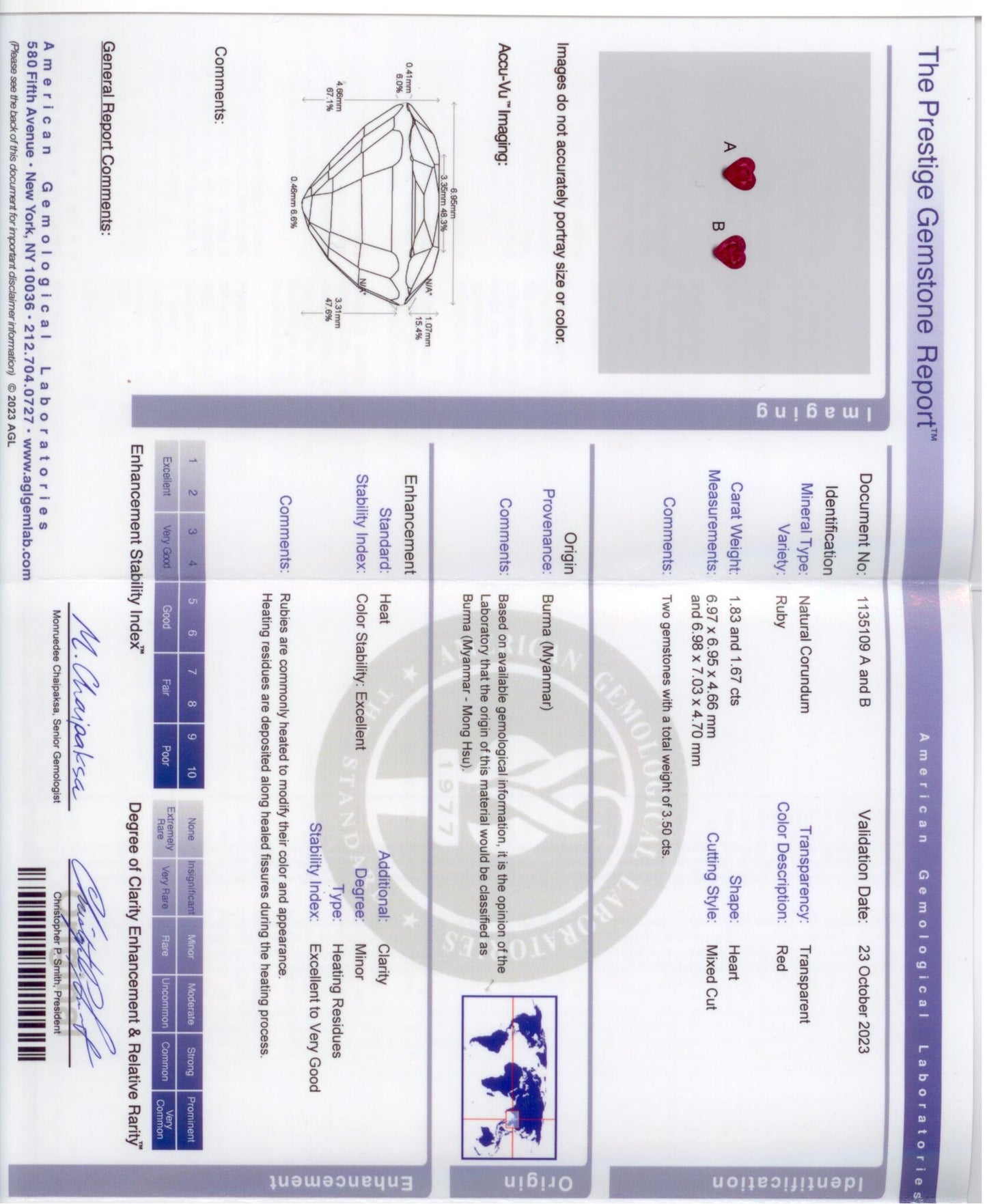 54189 - SOLD - Platinum Gold Heart Shape AGL Burma Ruby Diamond Cluster Earrings