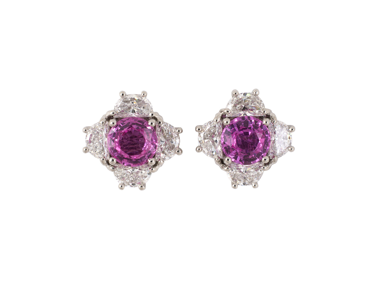 54211 - SOLD - Platinum Pink Sapphire Diamond Cluster Stud Earrings