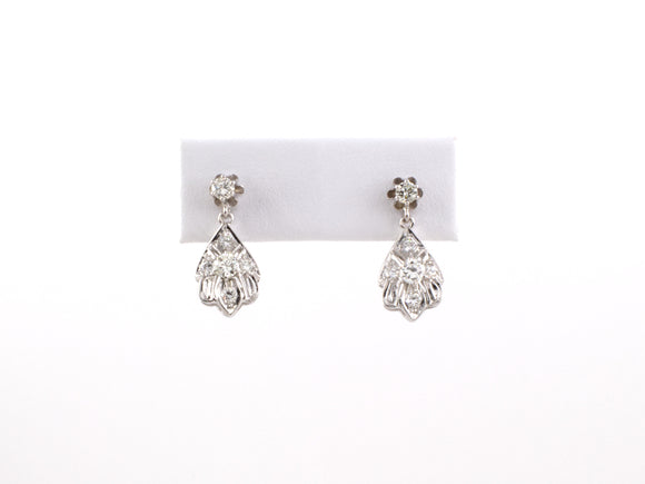 54224 - Gold Diamond Cluster Dangle Drop Earrings