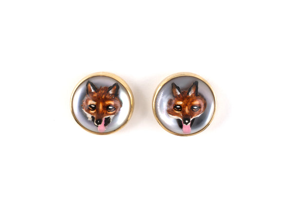 54229 - SOLD - Gold Painted Fox English Crystal Earrings
