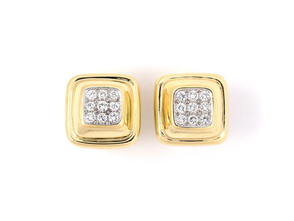 54233 - Gold Platinum Pave Set Diamond Tiered Square Cluster Earrings