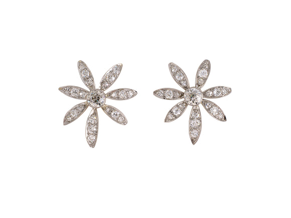 54238 - Edwardian Platinum Gold Diamond Flower Spray Earrings