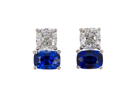54247 - Platinum AGL Sapphire GIA Diamond 2-Stone Stud Earrings