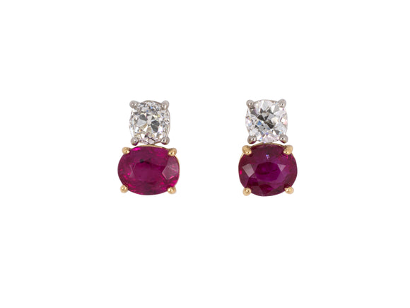 54249 - Platinum Gold Diamond AGL Burma Ruby Earrings