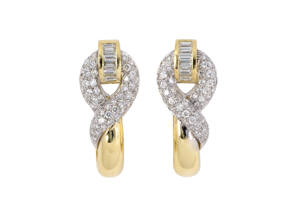 54252 - Leo Pizzo Italy Gold Diamond Woven Swirl Hoop Drop Earrings