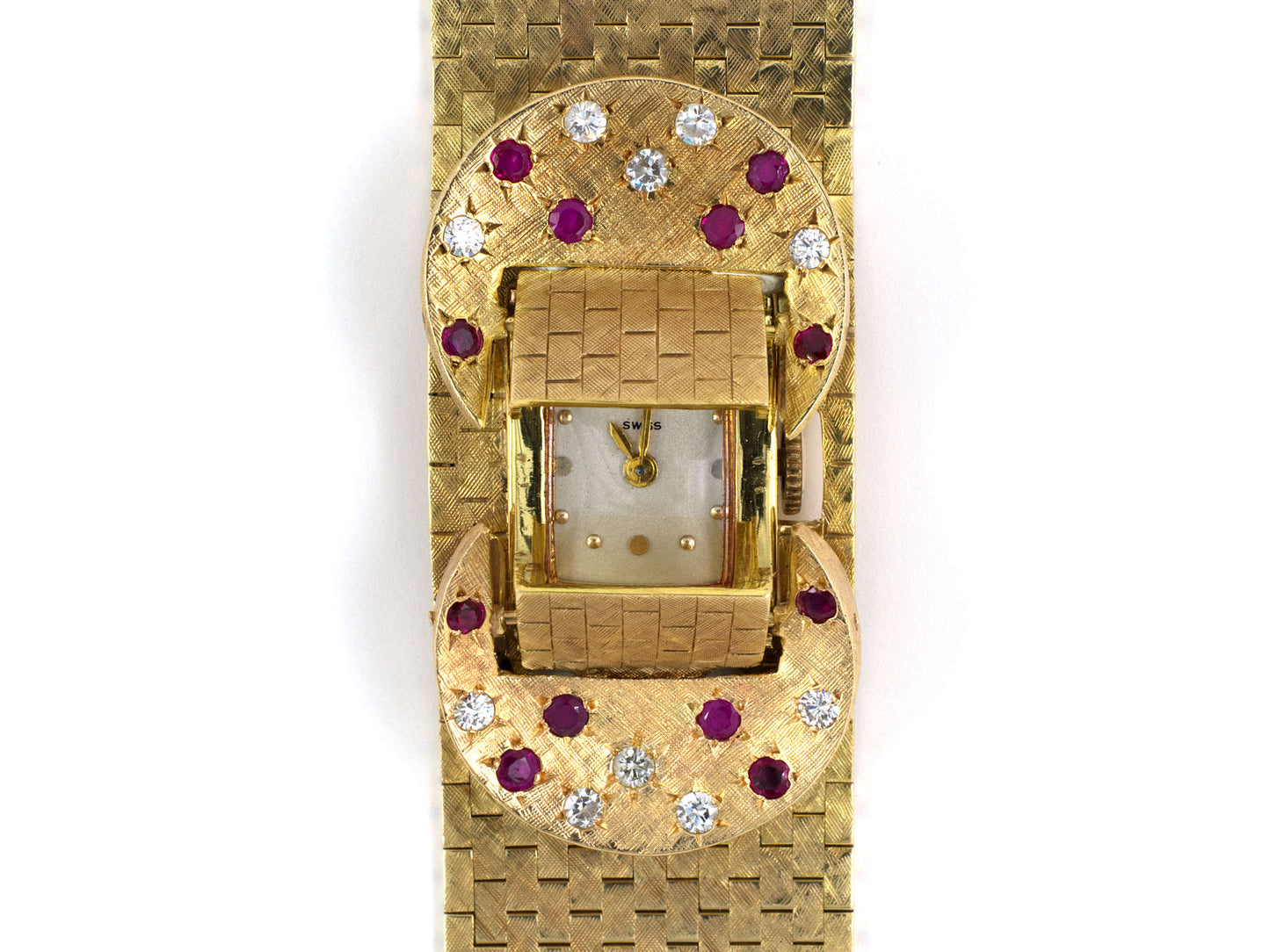 60221 - SOLD - Circa 1950 Gold Diamond Ruby Covered Watch