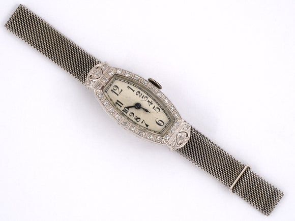 60739 - Art Deco Circa 1924 H W Wheeler Platinum Diamond Chased Watch