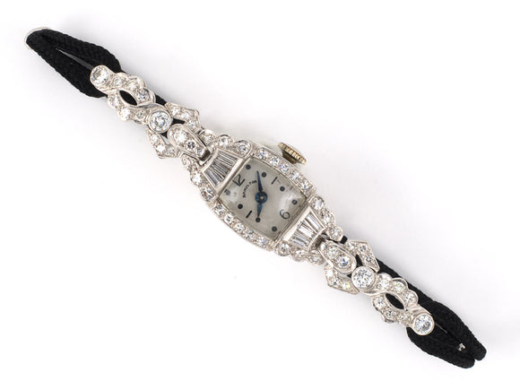 60919 - Circa1950 Hamilton Platinum Diamond Rectangle Cluster Watch