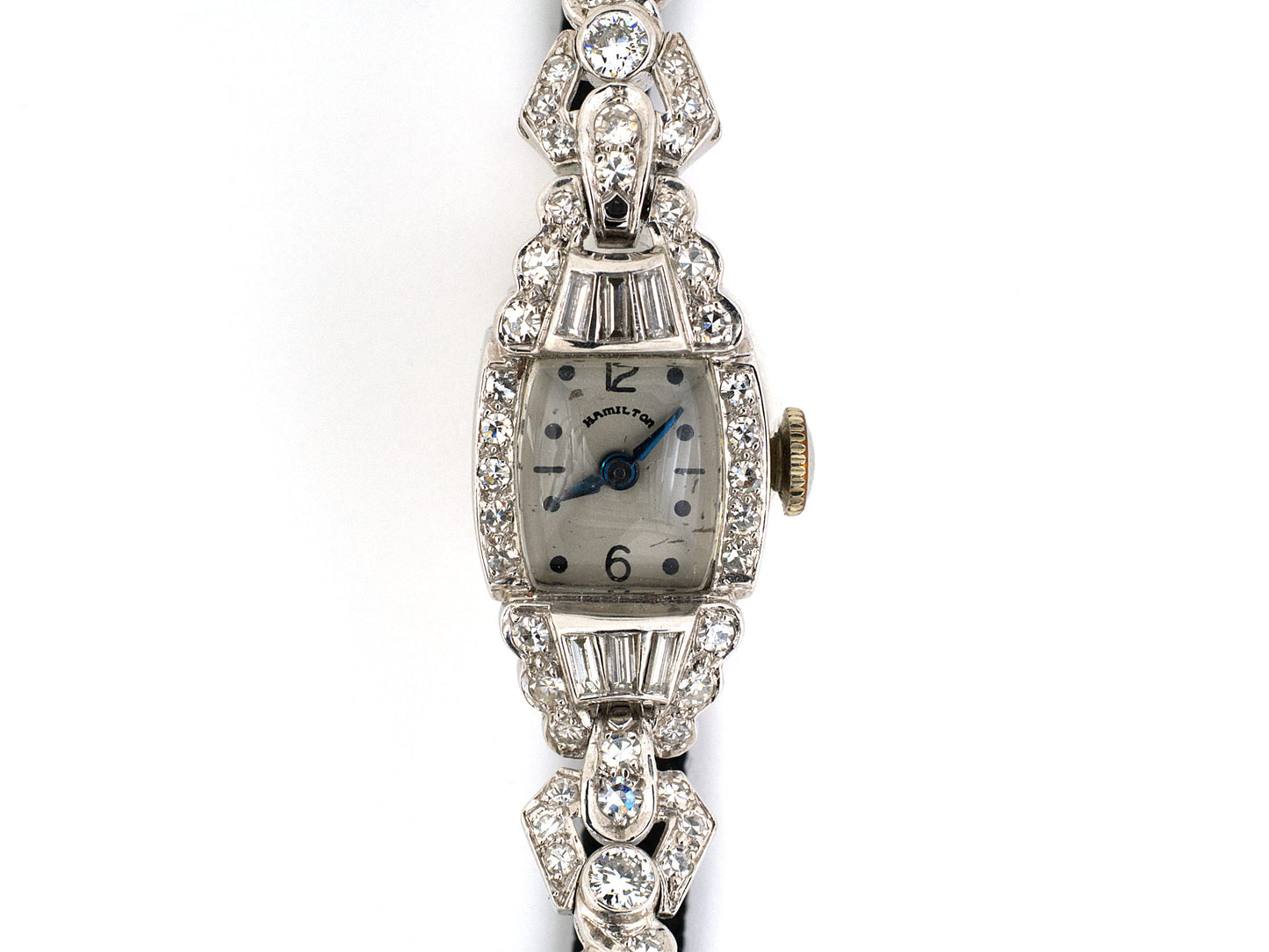 60919 - SOLD - Circa1950 Hamilton Platinum Diamond Rectangle Cluster Watch