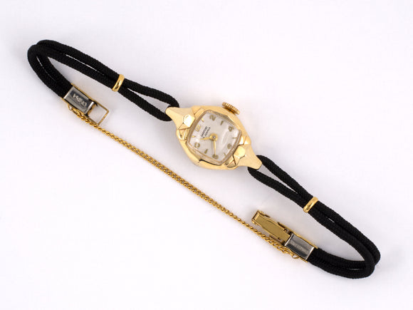 60953 - Circa1950s Gold Swiss Watch Black Cord Attachment