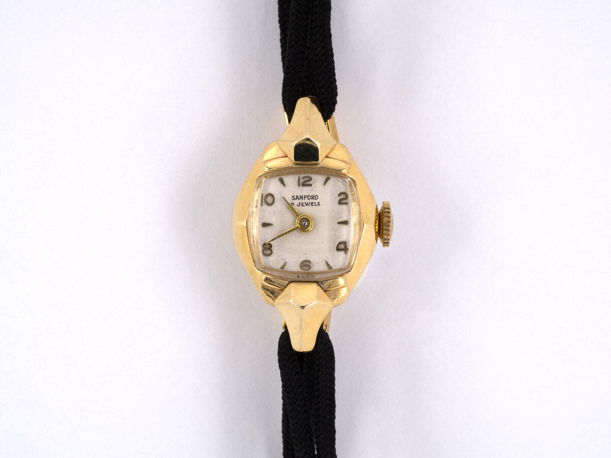 60953 Circa1950s Gold Swiss Watch Black Cord Attachment Durland Co