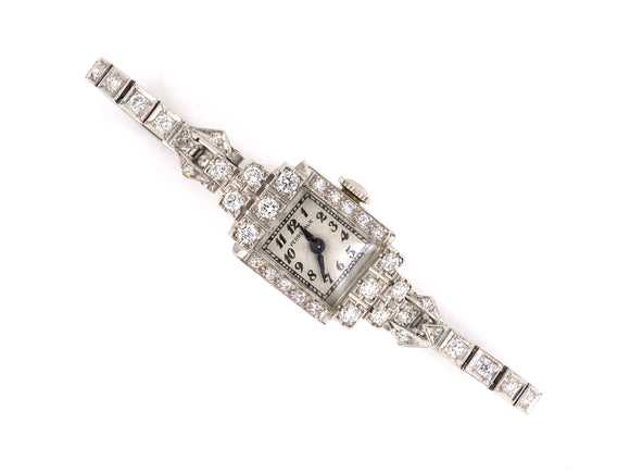 60964 - Circa 1955 Perregaux Platinum Diamond Cluster Rectangle Watch