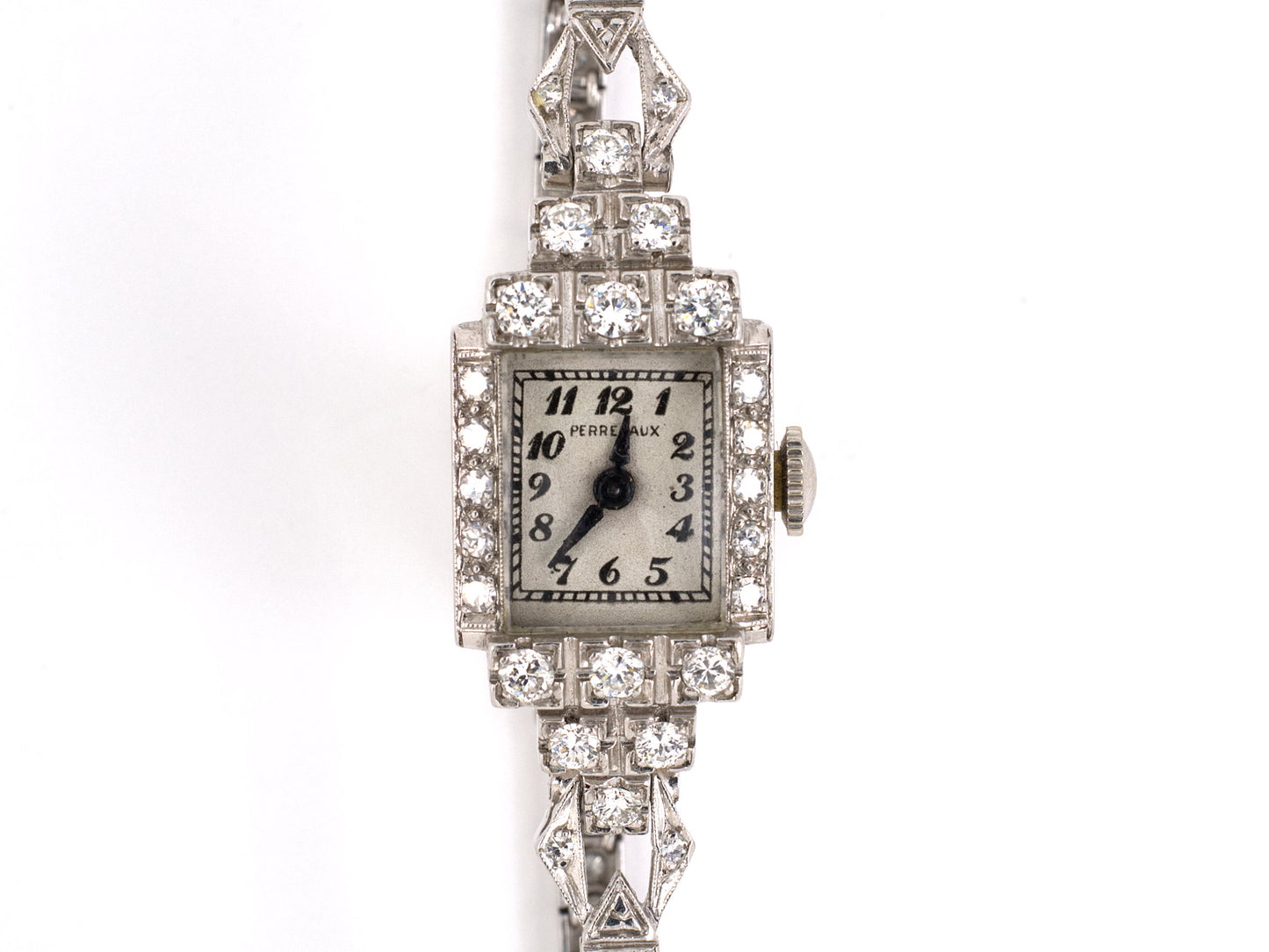 60964 - Circa 1955 Perregaux Platinum Diamond Cluster Rectangle Watch