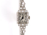 60964 - Circa 1955 Perregaux Platinum Diamond Cluster Rectangle Watch