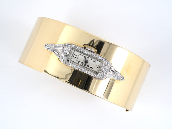 61117 - Art Deco Katz & Ogush Platinum Gold Diamond Chased Watch