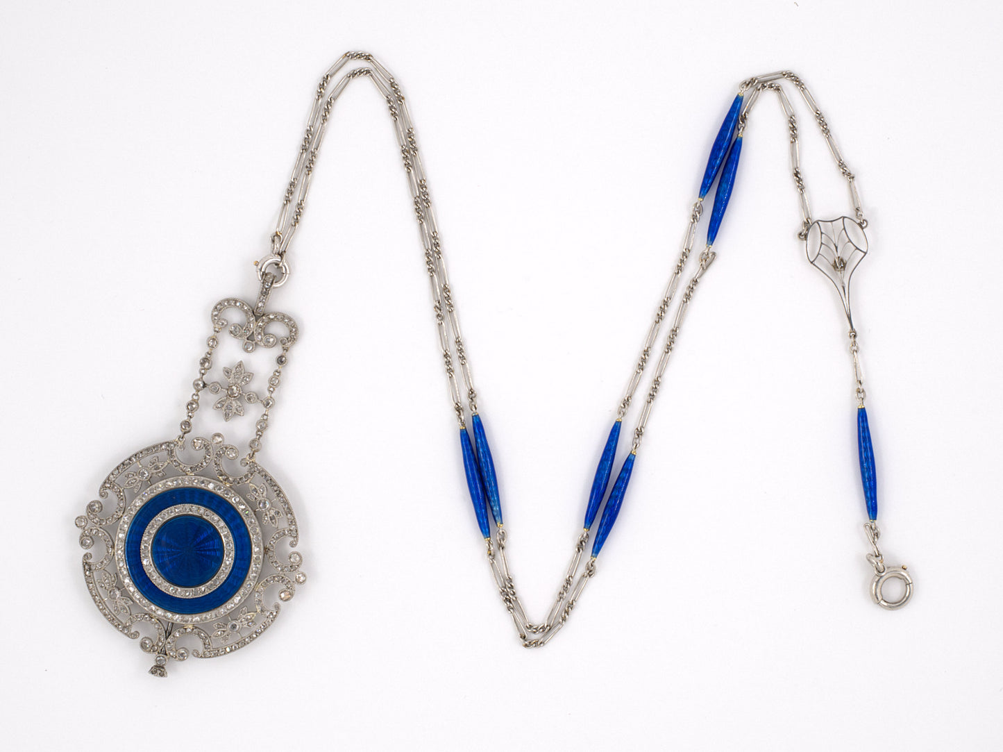 61134 - Belle Epoque Edwardian Circa 1900 Platinum Gold Diamond Enamel Pendant Watch