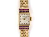 61214 - Circa 1950s Tiffany Movado Gold Ruby Square Watch
