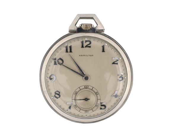 61247 - SOLD - Circa 1955 Hamilton Platinum Open Face Pocket Watch