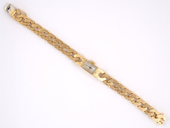 61263 - Circa 1960 Gold Curb Link Bracelet Watch