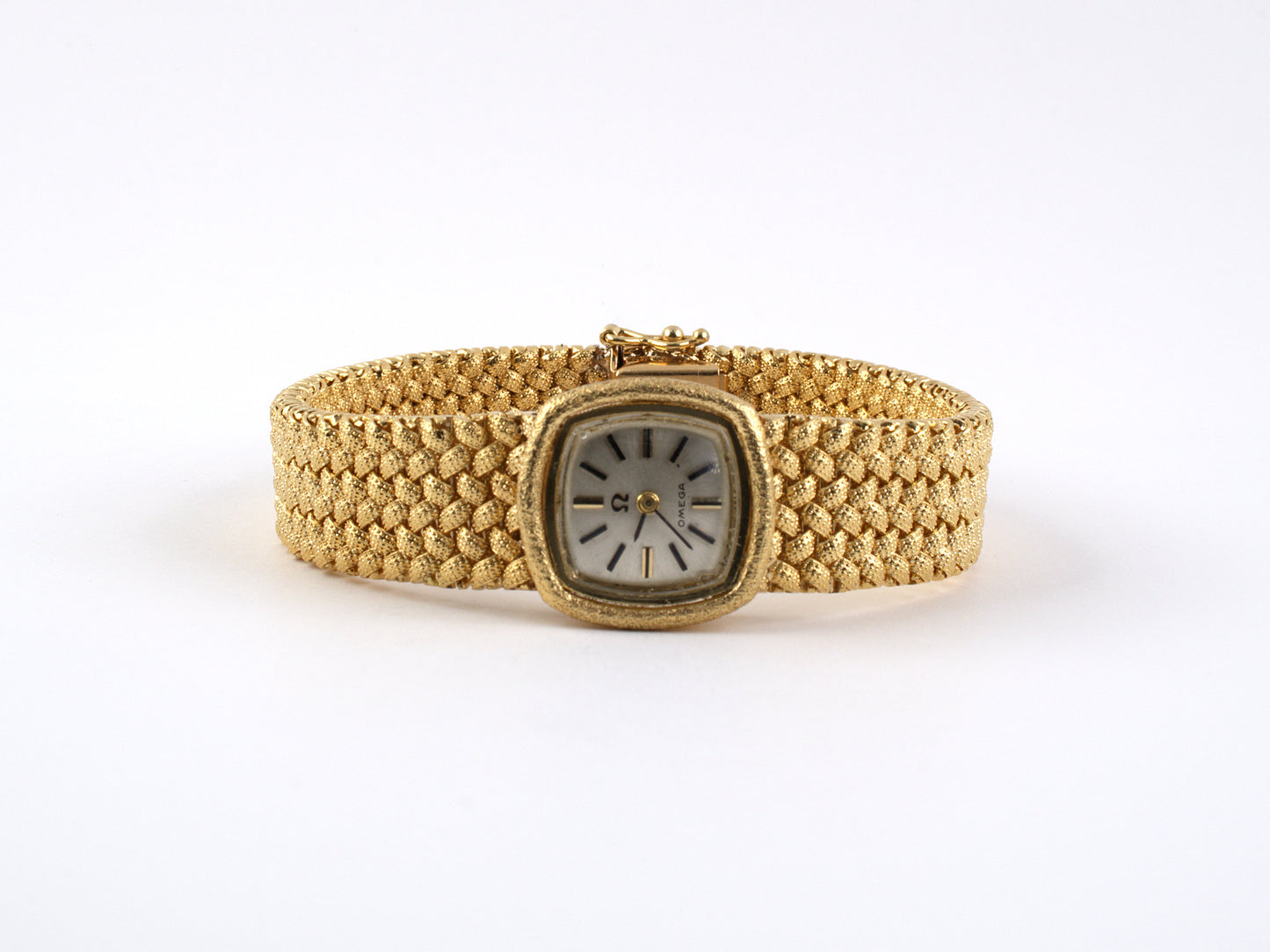 61267 - Omega Gold Cushion Beaded Mesh Watch