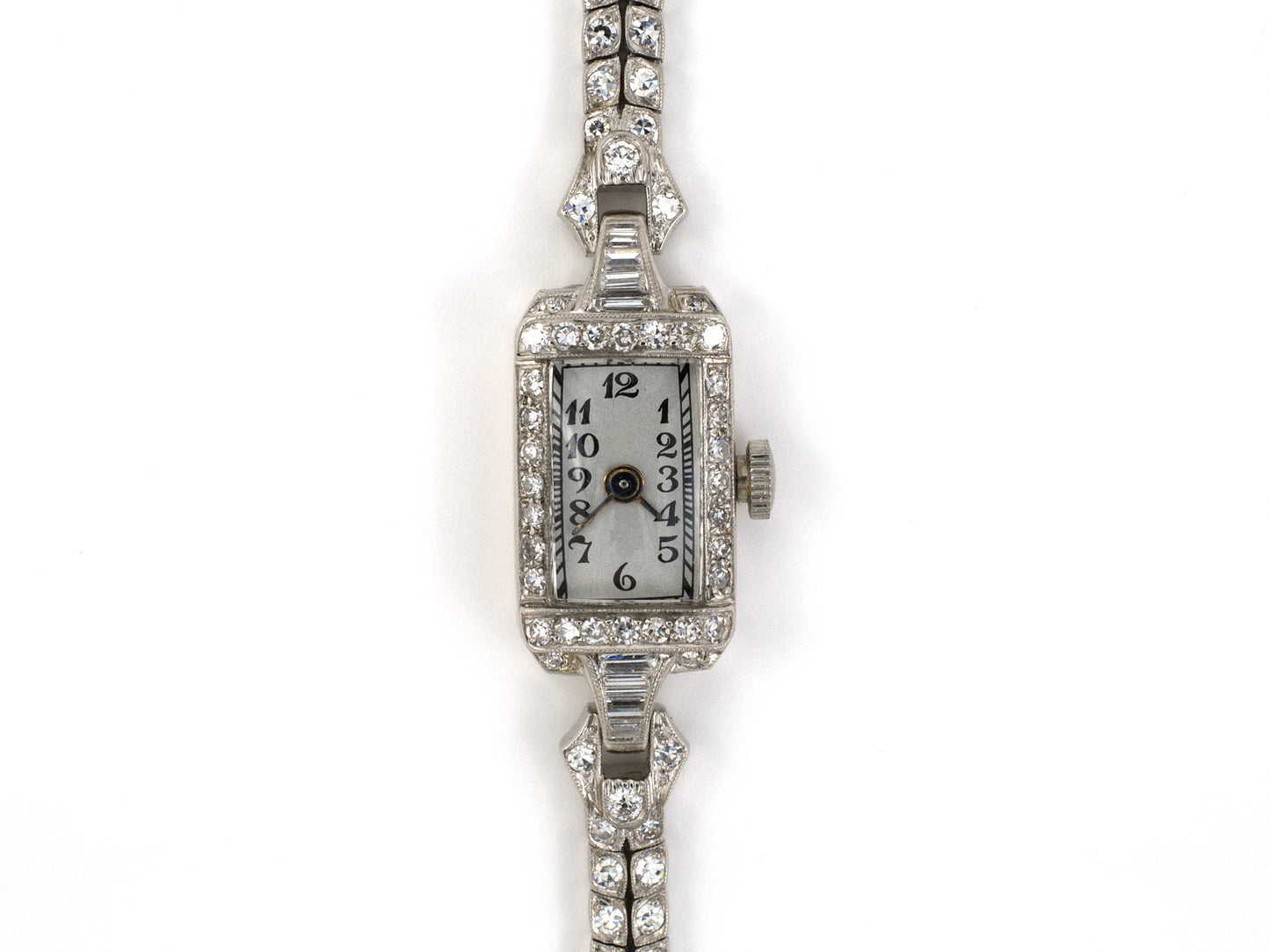 61313 - Art Deco Accura Platinum Diamond Swiss Movement 2-Row Diamond Bracelet Watch