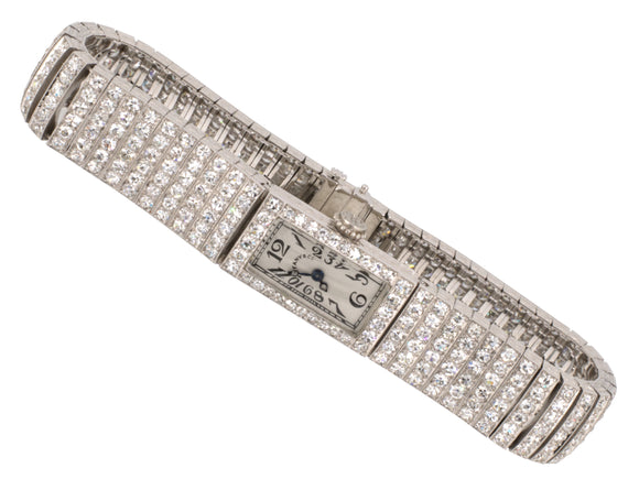 61331 - Art Deco Tiffany C.H. Meylan Cresarrow Platinum Diamond Chased Watch