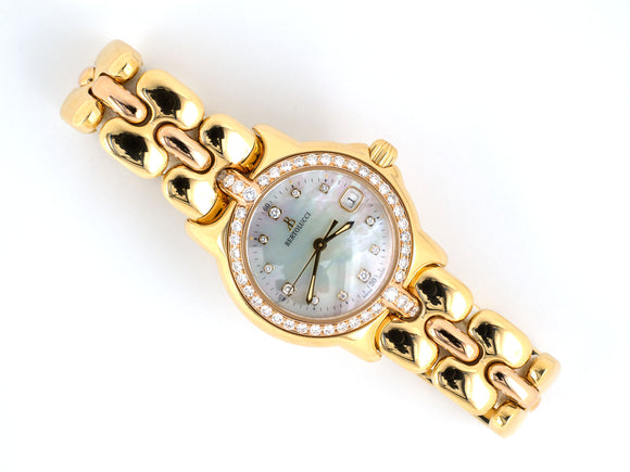 61344 - Circa 2000 Bertolucci Gold Diamond Mother Of Pearl Watch