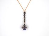 61357 - Victorian Gold Silver Diamond Lapis French Drop Pocket Watch Fob Pendant Necklace