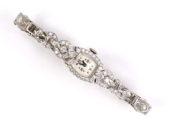 61362 - Circa 1950 Hamilton Platinum Diamond Watch With Gold Diamond Attachment
