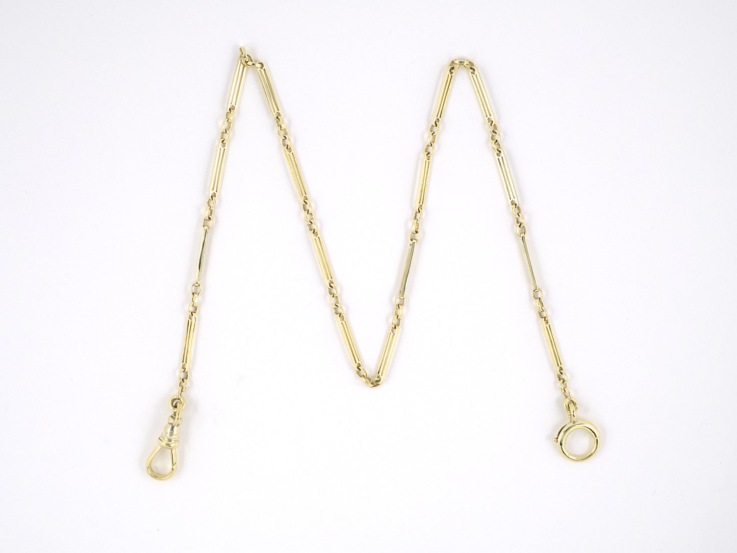 61366 - Victorian Gold 3 Wire Bar Link Waldemar Pocket Watch Chain