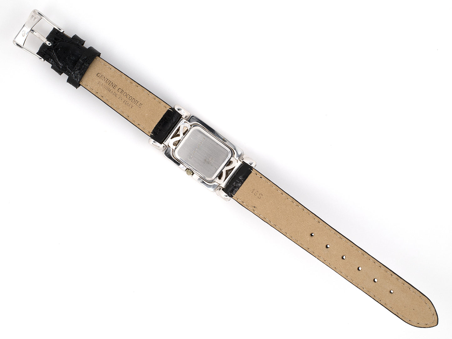 61377 - Garavelli Italy Gold Diamond Rectangular Tank Style Watch With Black Crocodile Strap