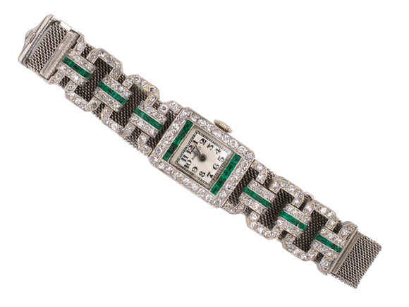 67715 - SOLD - Art Deco Audemar Piguet Platinum Diamond Emerald Watch