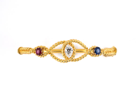 71073 - Victorian Gold Diamond Ruby Saph Weave Bangle Bracelet