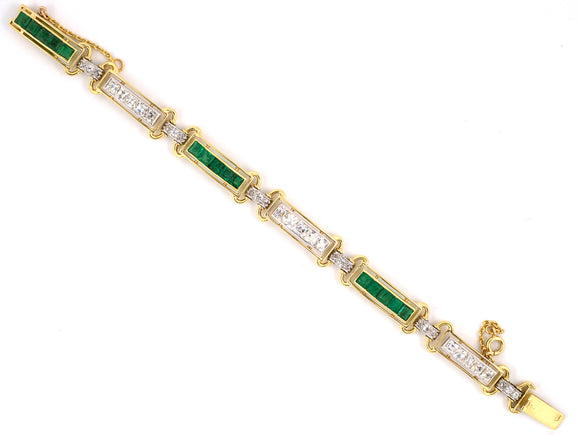 71450 - Circa 1930 Gold Platinum Diamond Emerald Bracelet