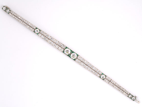 71463 - Art Deco Platinum Diamond Emerald Bracelet