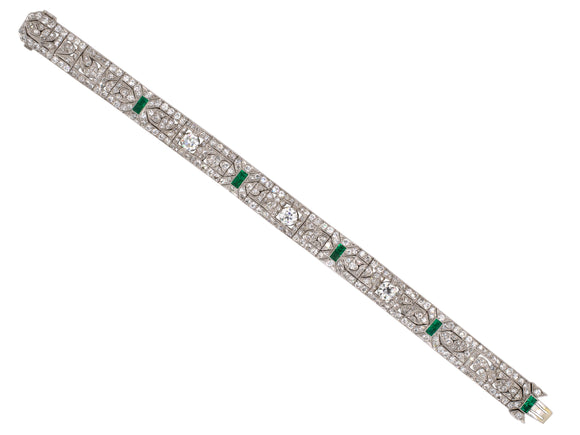 71790 - Art Deco Platinum Diamond Emerald Bracelet